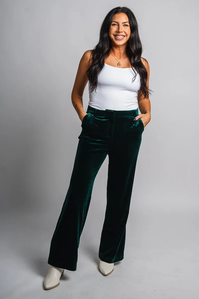 Velvet wide leg pants hunter green