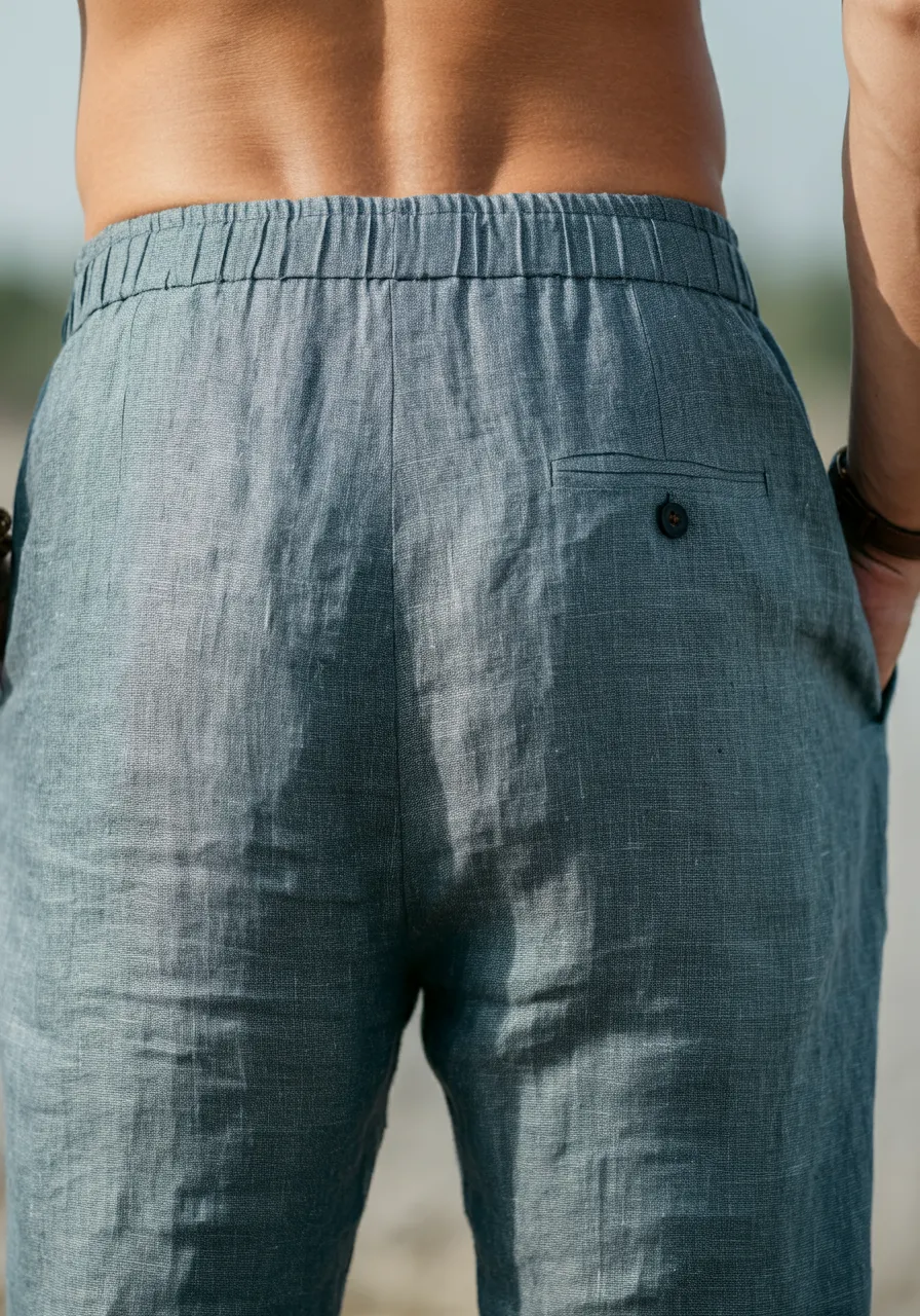 VIGO Men's Linen Pant, Full Elastic Waist