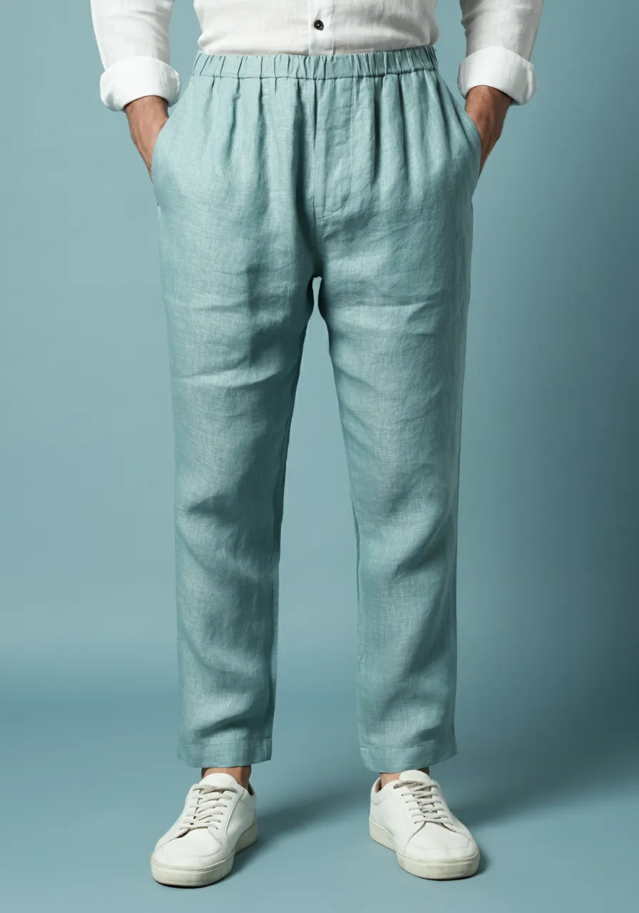 VIGO Men's Linen Pant, Full Elastic Waist