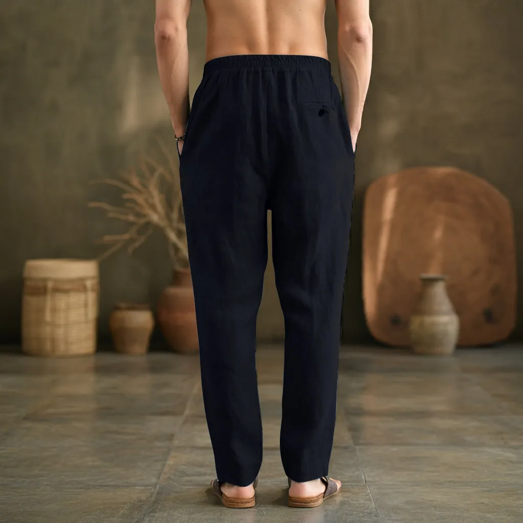 VIGO Men's Linen Pant, Full Elastic Waist