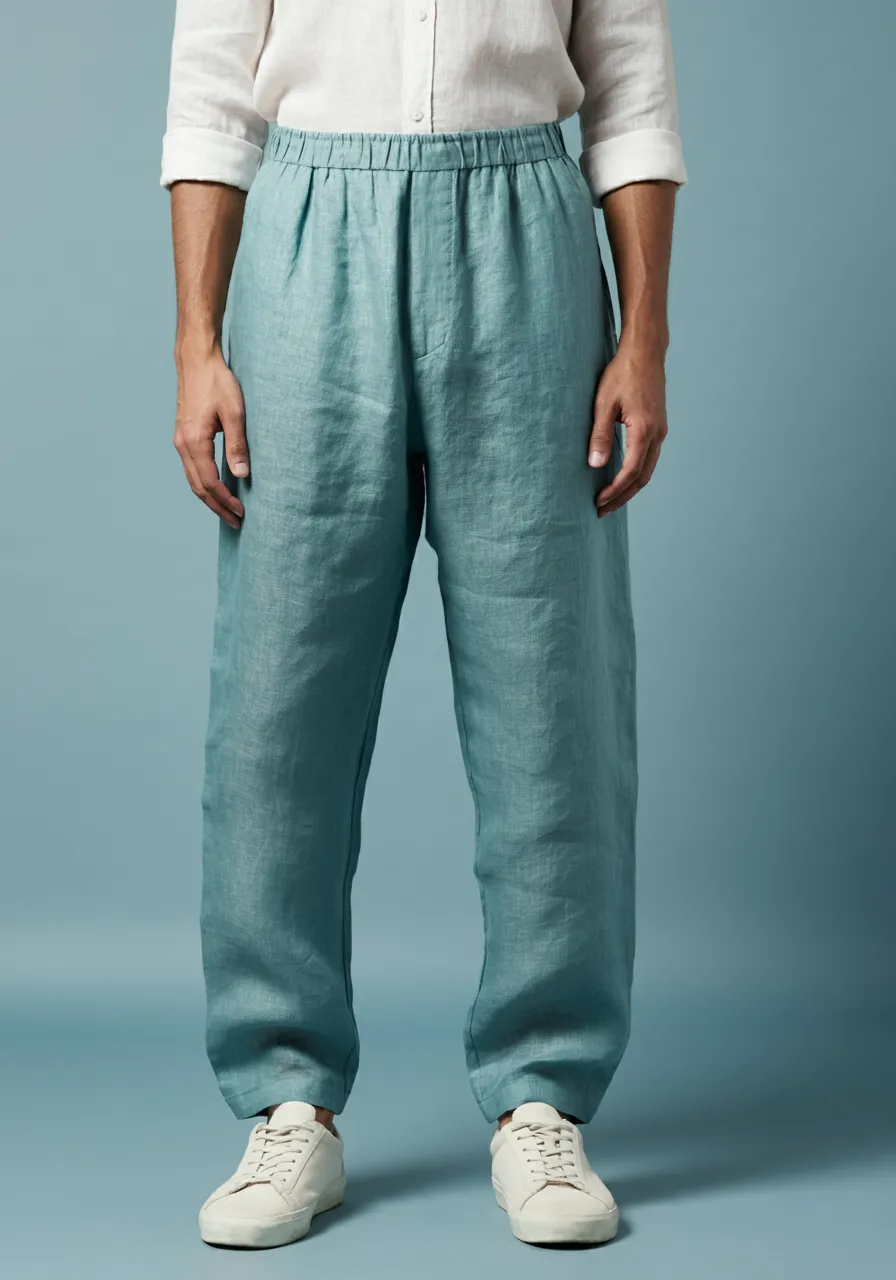 VIGO Men's Linen Pant, Full Elastic Waist