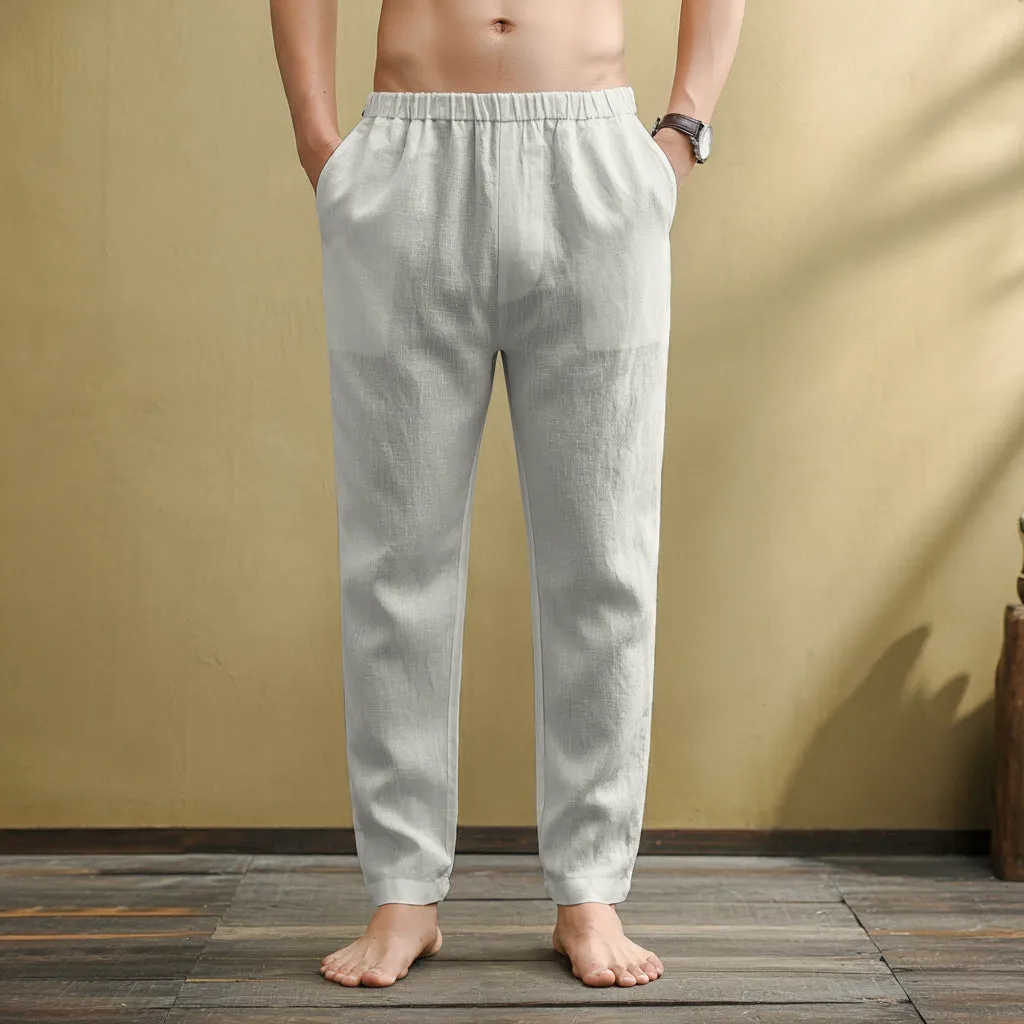 VIGO Men's Linen Pant, Full Elastic Waist