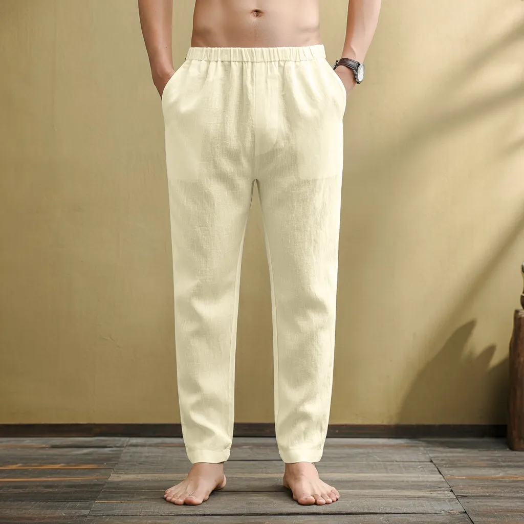 VIGO Men's Linen Pant, Full Elastic Waist
