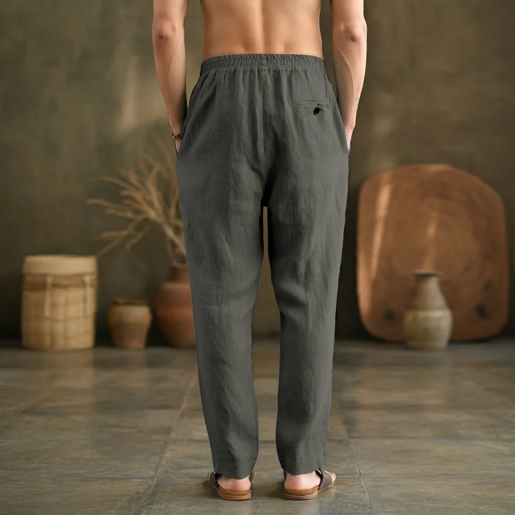 VIGO Men's Linen Pant, Full Elastic Waist