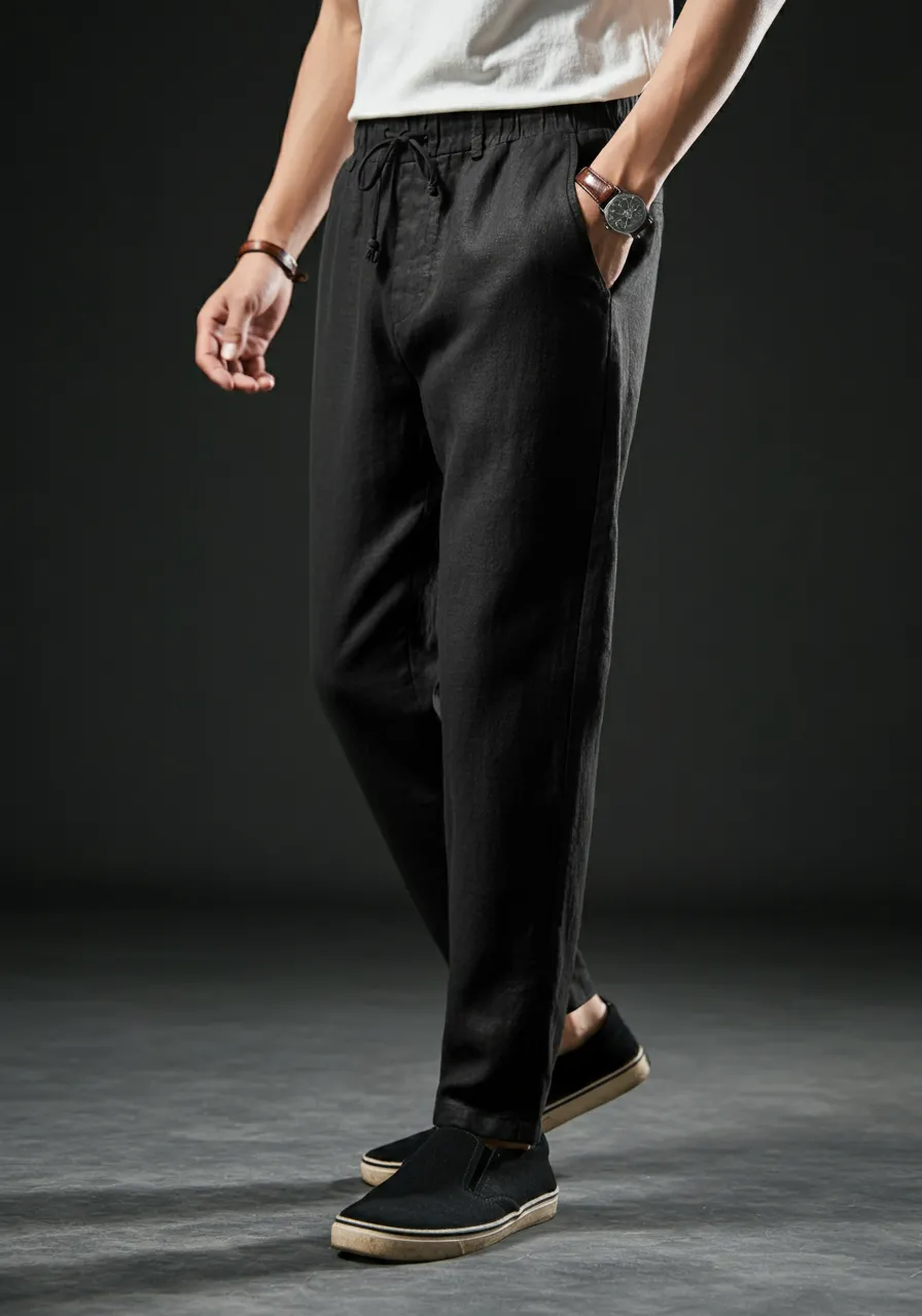VIGO Men's Linen Pant, Full Elastic Waist