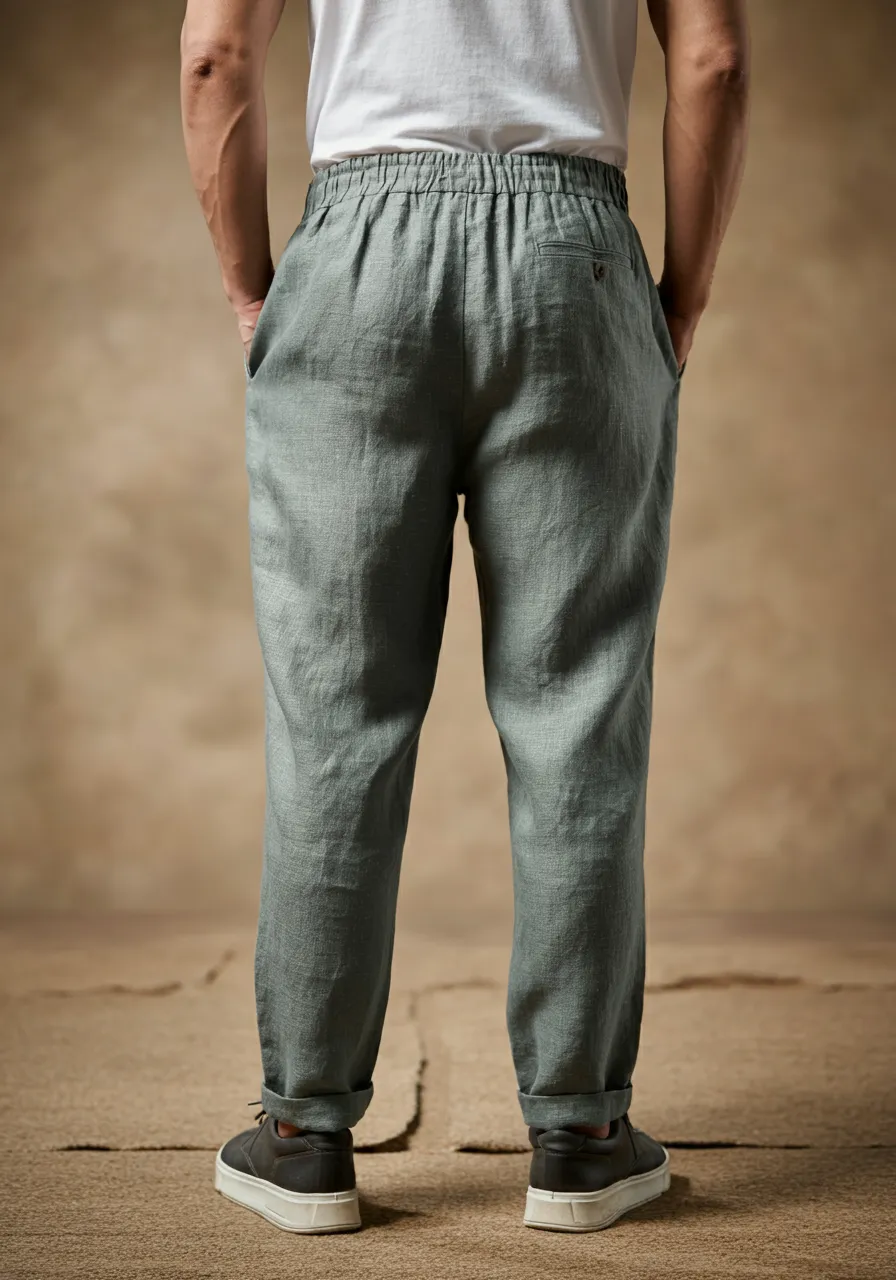 VIGO Men's Linen Pant, Full Elastic Waist
