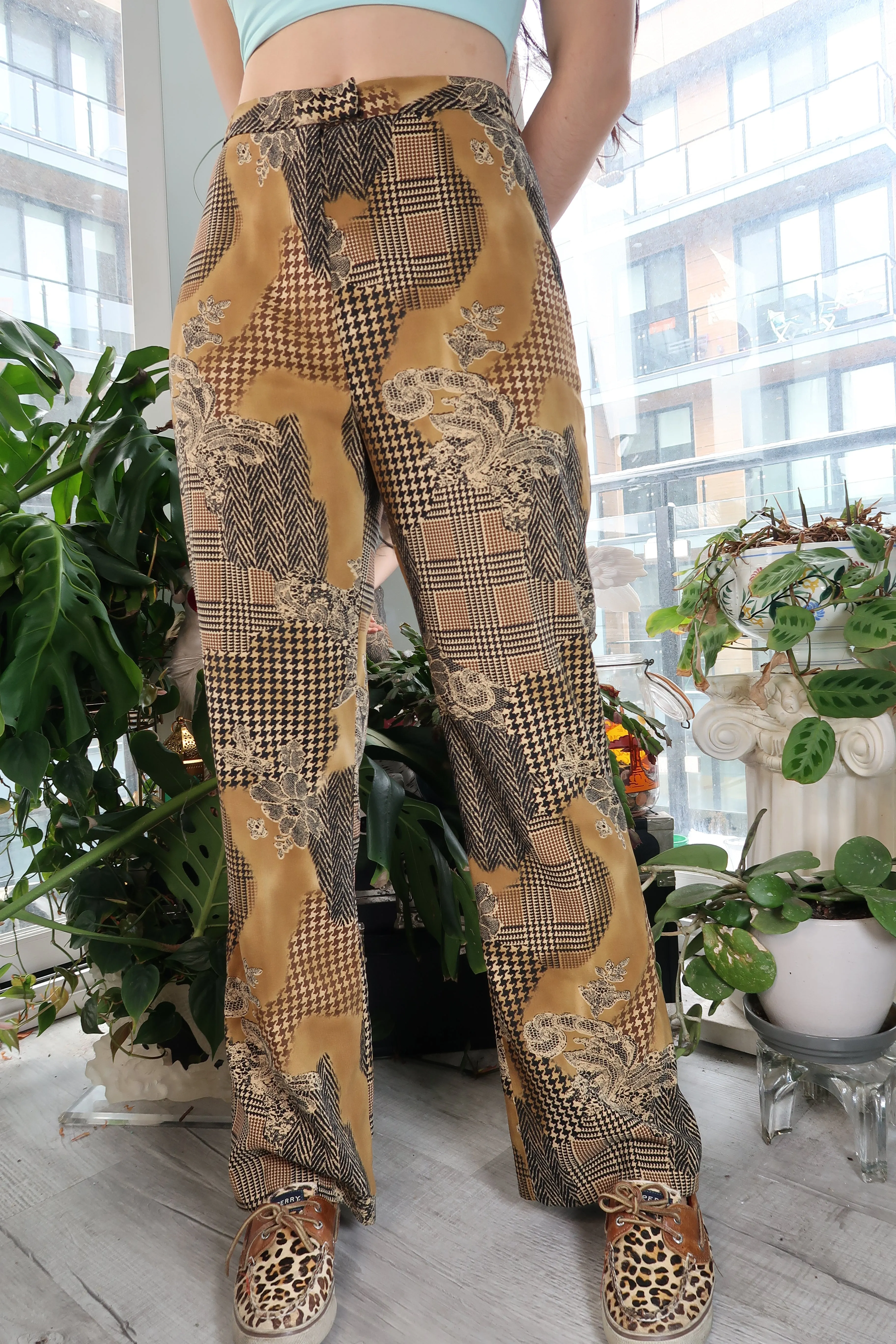 Vintage Houndstooth Lace Patterned Pants