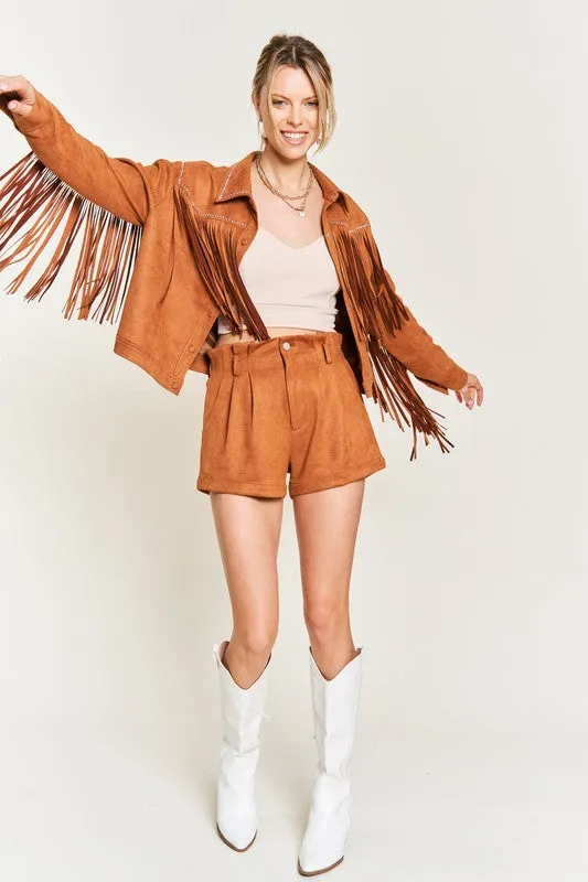 Western Chic Suede Fringe Jacket – Studded Plus Size Statement Piece