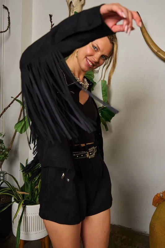 Western Chic Suede Fringe Jacket – Studded Plus Size Statement Piece