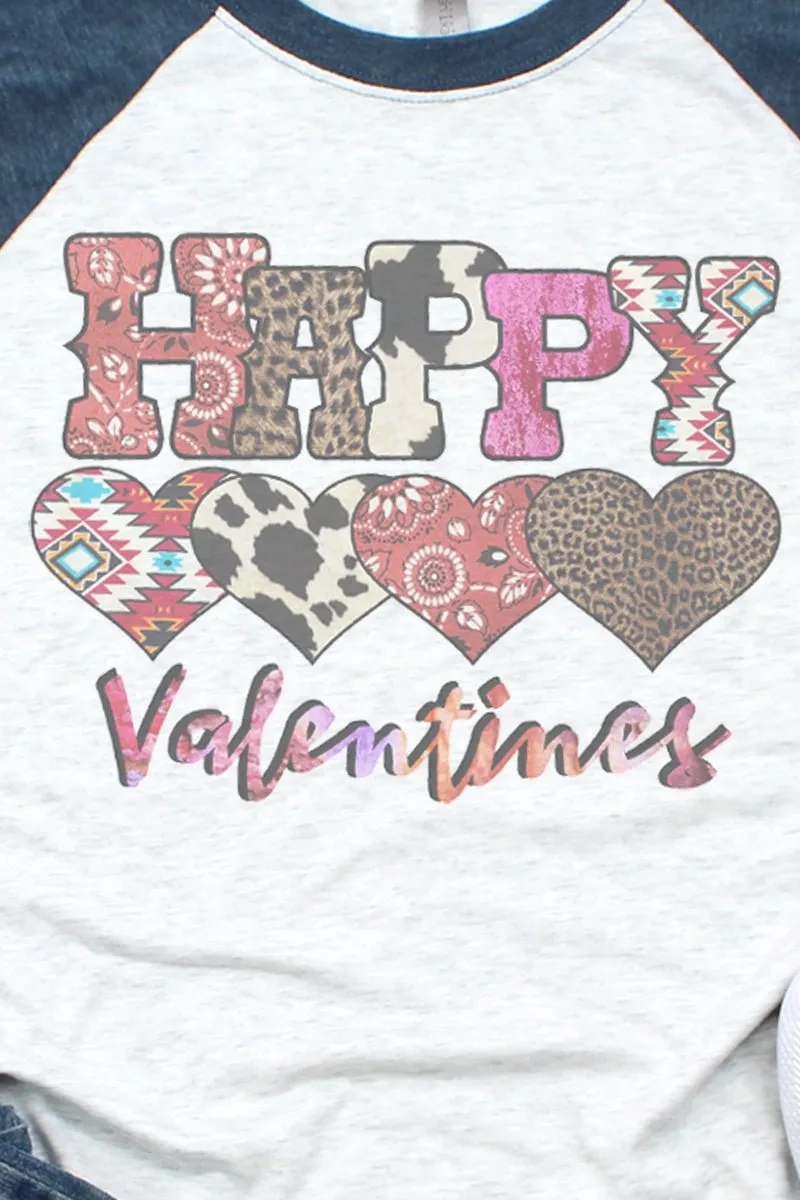Western Happy Valentines Tri-Blend Unisex 3/4 Raglan