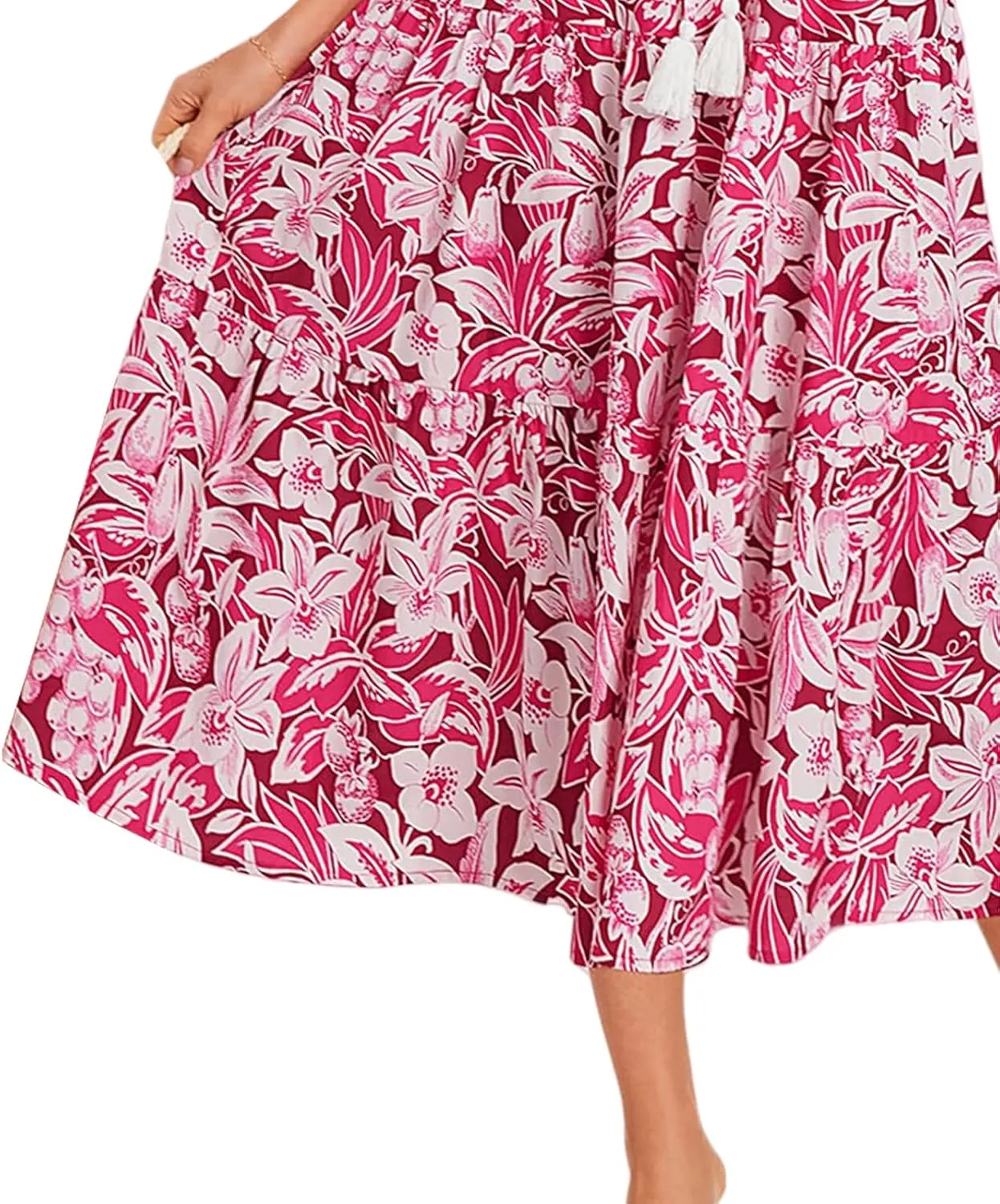 Womens Casual Dresses Boho Floral V Neck Ruffle Short Sleeve Maxi Dress Smocked Dress Beach Vacation Sundress