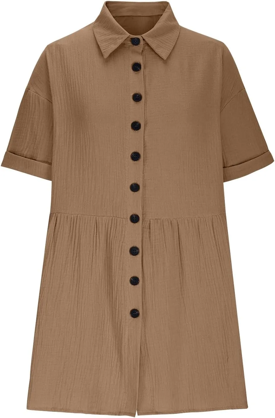 Womens Casual Short Sleeve Button Down Mini Shirt Dress Cotton Tunic Loose Beach Dress Tiered Ruffle Hem Shirt Dress