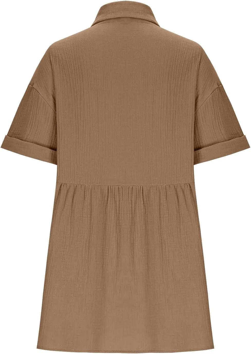 Womens Casual Short Sleeve Button Down Mini Shirt Dress Cotton Tunic Loose Beach Dress Tiered Ruffle Hem Shirt Dress