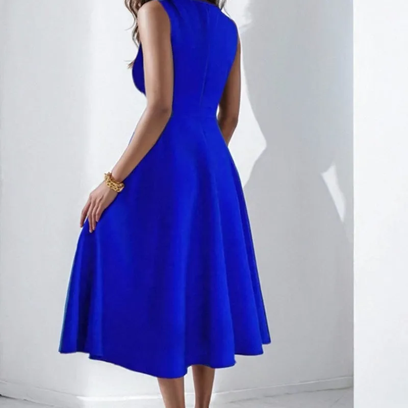 Womens Evening Dress  Fitted A-Line  V-Neck Sleeveless  Midi Length  Elegant Fit