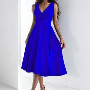 Womens Evening Dress  Fitted A-Line  V-Neck Sleeveless  Midi Length  Elegant Fit