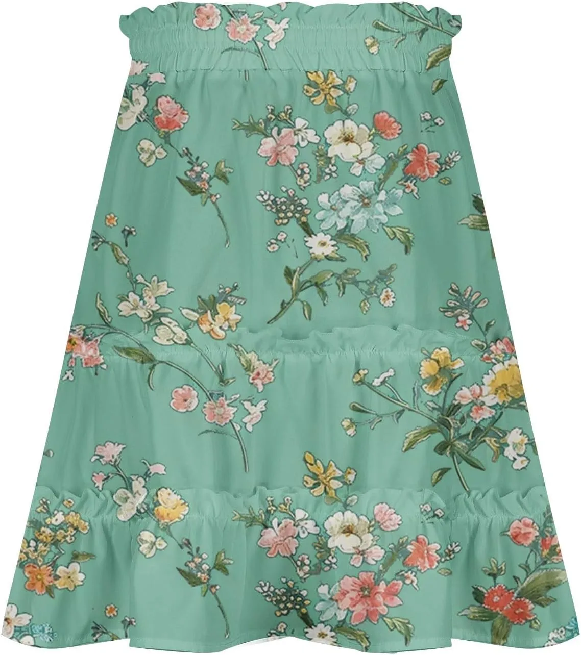 Womens Floral Ruffle Mini Skirts 2025 Summer Skater Short Skirt Elastic Waist Boho Pleated Skirts Trendy Half Dress