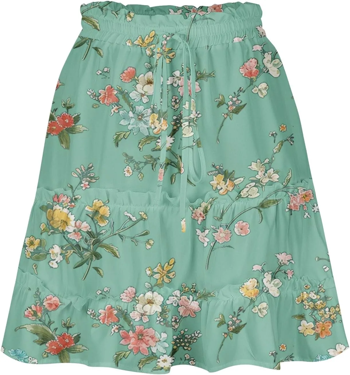 Womens Floral Ruffle Mini Skirts 2025 Summer Skater Short Skirt Elastic Waist Boho Pleated Skirts Trendy Half Dress
