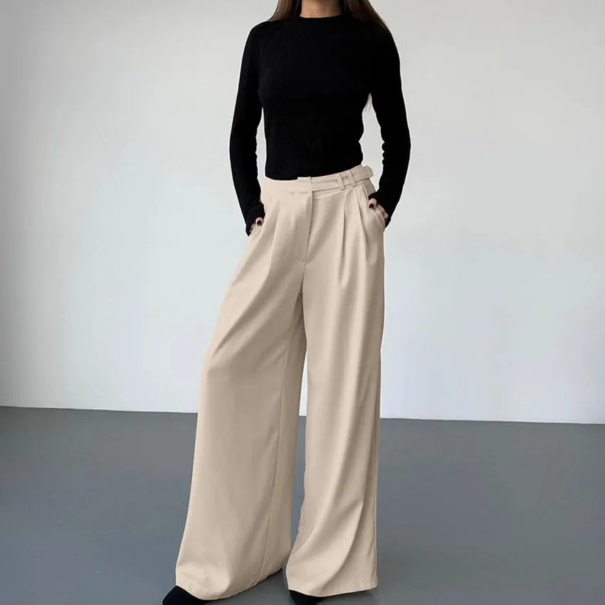 Womens Wide-Leg Trousers  High Waist  Pleated Front  Relaxed Fit  Full Length