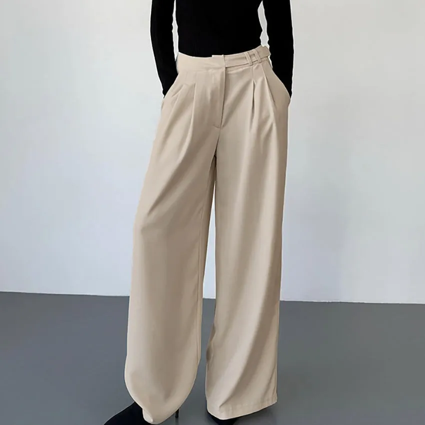Womens Wide-Leg Trousers  High Waist  Pleated Front  Relaxed Fit  Full Length