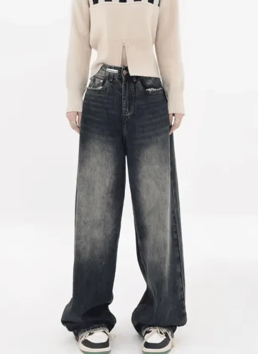 Y2K Loose Wide-Leg Jeans – High-Waisted Retro Streetwear for Women