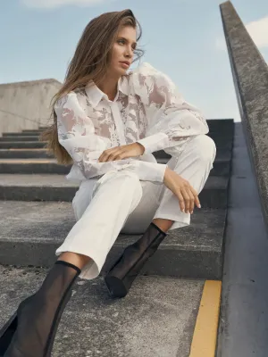 Yamina Transparent Floral Blouse - Creme