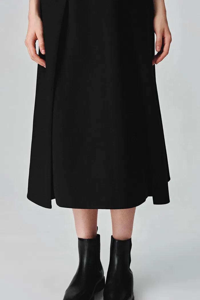 Zaha Pleated A-Line Midi Dress in Wool Blend